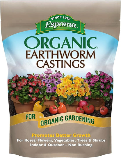 Espoma Organic Earthworm Castings - 4 qt. Bag. 100% Pure with no fillers. Safe, Non-Toxic Organic Fertilizer and Soil Conditioner. Produces Vigorous Plant Growth While improving Soil Structure.