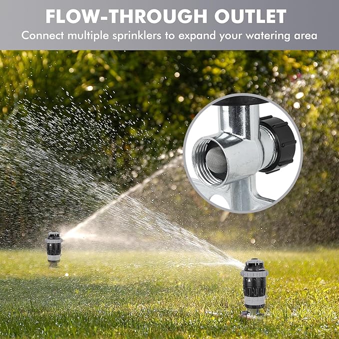 [2 Pack] RESTMO Gear Drive Sprinkler with Metal Spike Base, 5-Pattern Heavy Duty Gardening Watering System, Multi-Adjustable Lawn Sprinkle for Garden Plant, Flower Bed and Large Yard Area, Gray
