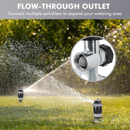 [2 Pack] RESTMO Gear Drive Sprinkler with Metal Spike Base, 5-Pattern Heavy Duty Gardening Watering System, Multi-Adjustable Lawn Sprinkle for Garden Plant, Flower Bed and Large Yard Area, Gray
