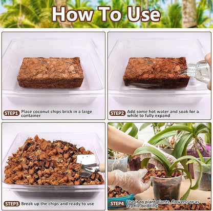 Legigo 4 Pack Coco Coir Chips for Plants- 4.4 LB 100% Organic Coconut Chips Brick Potting Mix with Low EC & PH Balance, Coconut Husk Substrate Coco Husk Mulch for Garden, Planting, Orchid and Soil Mix