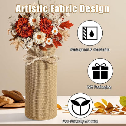 Fall Decor Vase for Flowers Fall Centerpieces for Tables Vases Home Decor Vintage Flower Vase Dining Table Centerpiece Decor (Linen)
