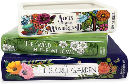 Steel Mill & Co Original Small Book-Shaped Decorative Planter, Ceramic Planter for Home Decor, Cute Bookshelf Accent, Unique Planter for Book Lovers, Alice/Wind in The Willows/Secret Garden