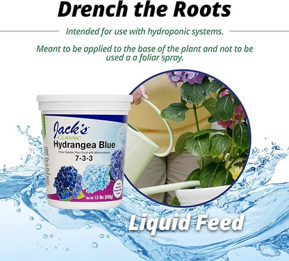 Jack's Classic 7-3-3 Hydrangea Blue Water-Soluble Fertilizer with Micronutrients to Enhance Blue Flowers, 1.5lbs