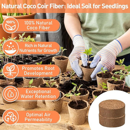 Riare 100 Pcs 50mm Organic Coco Coir Seed Starter Soil, Compressed Coconut Coir Potting Soil Mix for Seed Starting, Coconut Fiber Pellet for Planting Indoor & Outdoor Plants, Vegetables, Garden