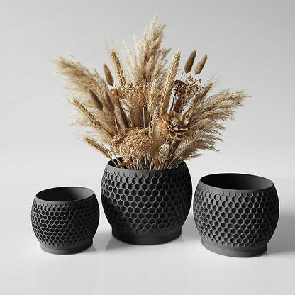 Plant Pots, Modern 3D Printed Honeycomb Planters for Indoor Plants, 4.7/6/8 Inch Matte Black Decorative Flower Pot for Office Desktop, Bookshelf & Home Decor, Lightweight & Durable