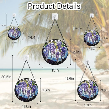Stained Glass Window Hanging, Wisteria Flower Sun Catcher for Door Home Decor Purple and Blue Suncatcher Christmas Mother's Day Birthday Gifts for Women Men Mom and Nana 15 in