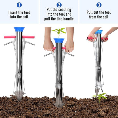 AIWFL Seedling Transplanter Long Double Handled Bulb Planter Tools Vegetable Young Plant Manual Plant Transplanter Stainless Steel Planting Garden Tools