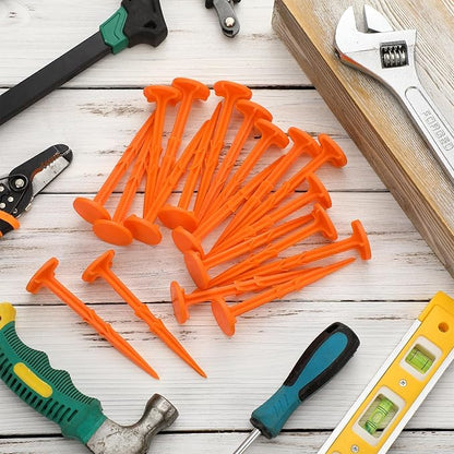 Nuanchu 20 Pcs 5 Inch Low Profile Survey Stakes Hi-vis Garden Property Line Marker Stakes for Lawn Edges, Patios, Gardens, Paver Landscape Fabric Tarps Weed Barriers (Orange,5 x 1.5 Inches)