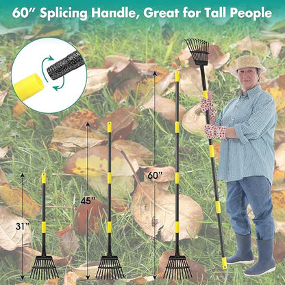Rake, 60 Inch Long, 11 Tines Small Metal Garden Rake for Leaves, Heavy Duty 9 Inch Wide Rakes for Lawns, Yard Leaf Rakes for Gardening , Flower Beds, Shrub, Kid
