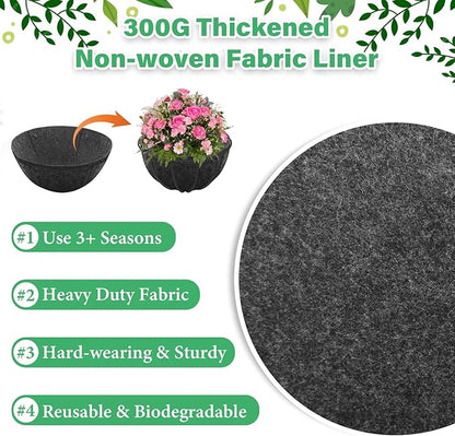 Riare 2 Pack 14 Inch Round Fabric Planter Basket Liner- Hanging Basket Liners Replacement Coco Fiber Liner Alternative for Hanging Basket Flowers (Prevent Birds from Nesting)