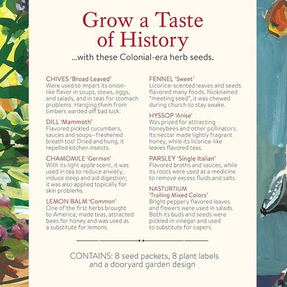 Burpee 'A Colonial Dooryard Herb Garden' – Heritage Kitchen Herb Starter Kit with 8 Non-GMO Seeds, Plant Labels & Dooryard Garden Design Card