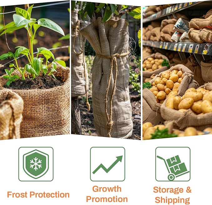 MAQIHAN 2 PCS Burlap Sack - 18.5" x 27.5" Burlap Bags for Plants High Density Natural Jute Bag of Potatoes Plant Grow Bags with Rope Potato Sacks Race Bags Potato Storage,Multipurpose
