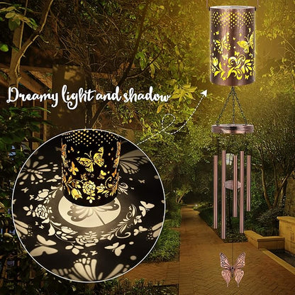 Solar Wind Chimes for Outside for Women Mom, Hanging Solar Lantern Memorial Wind Chimes, Butterfly Gifts Windchimes for Outdoors Christmas Garden Decor