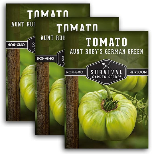 Aunt Ruby’s German Green Tomato Seeds for Planting – Heirloom Indeterminate Variety with Sweet Flavor – Non-GMO Open-Pollinated Green-When-Ripe Tomatoes – Survival Garden Seeds (3 Pack)