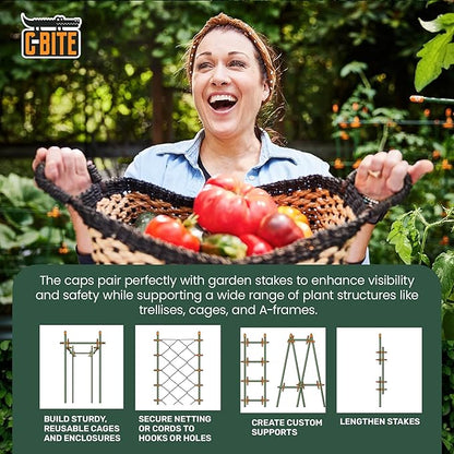 Garden Stake Safety Caps | Vinyl Covers for Sharp Stake Tips | Fits 7/16” Plant Support Stakes | Durable Gardening Caps for Plant Protection (12 Pack - Sweet Tangerine Orange)