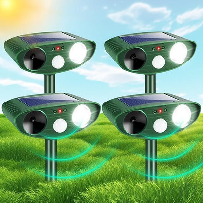 Upgraded Solar Animal Repellent Ultrasonic Animal Repeller Outdoor Deer Repellent Devices Waterproof with Motion Detection Cat Deterrent Dog Rabbit Raccoon Squirrel Skunk Repellent for Yard Garden