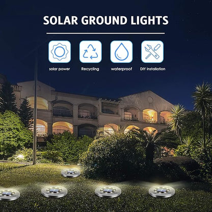 Solar Lights Outdoor Waterproof,12Pack Durable Solar Ground Lights for Landscape Lighting, Decorative Disk Lights for Outside Garden, Patio, Pathway and Yard (White Light)