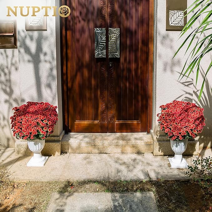 NUPTIO 6 Pcs Classic Urn Planter, 13.98 inch Tall Large Plastic Outdoor Urns Planters, Pedestal Flower vases Plant Pot, Resin Grecian Plants Pots for Garden Porch Front Door, White