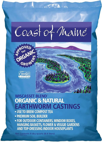Coast of Maine Wiscasset Blend, 8qt (Pack of 6) Organic and Natural Earthworm Castings, Premium Soil Builder, to Brew Compost Tea