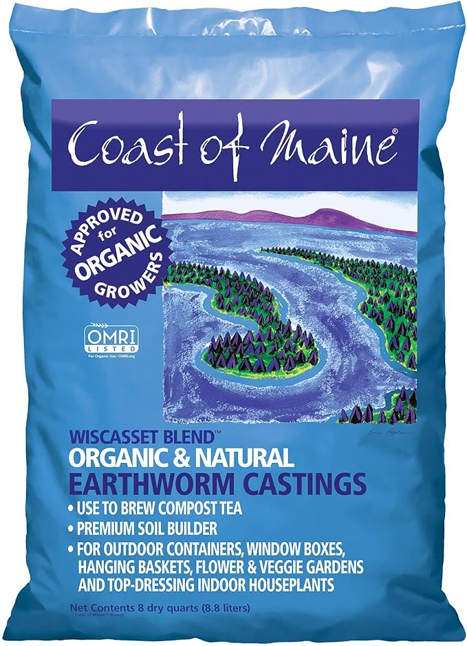 Coast of Maine Wiscasset Blend, 8qt (Pack of 2) Organic and Natural Earthworm Castings, Premium Soil Builder, to Brew Compost Tea