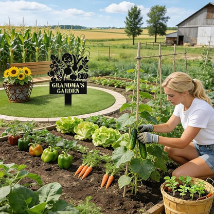 Custom Metal Vegetables Garden Sign with Stake, Personalized Garden Signs for Outside, Customized Garden Name Signs for Yard Lawn Outdoor Decor Gardening Gifts for Moms Grandmas Gardeners