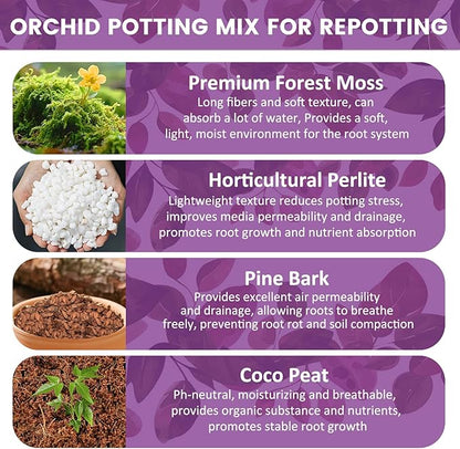 Legigo 6 QT Orchid Potting Mix for Repotting- Include Moss, Pine Bark, Perlite and Coco Peat, Orchid Bark Potting Mix, Orchid Soil for Potting Indoor Plants, Enhanced Drainage & Root Ventilation