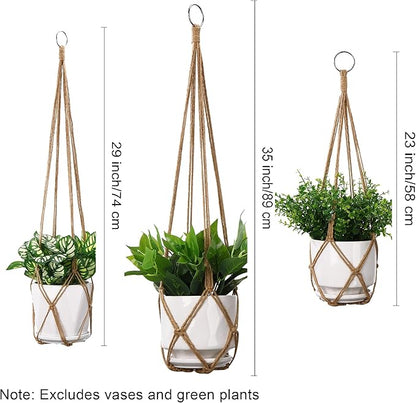 YIBOT 3 Pack Macrame Plant Hanger Indoor Hanging Planter Basket with 3 Hooks, 35"/29"/23" Crochet Plant Holder Stand No Tassels for Indoor Outdoor Boho Home Decor, Brown (POTS NOT Included)
