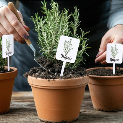 20Pcs Acrylic Plant Label Signs 20 Styles Garden Herb Markers Plant Stake Tags White Waterproof Tags with Herb Names for Nursery Indoor Outdoor Garden Decor