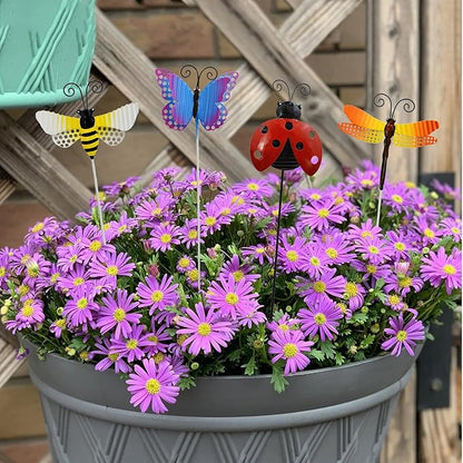 Veclotch 4Pcs Metal Insects Garden Stakes, 16"" H Rustic Butterfly, Bee, Dragonfly, Ladybug Stake, Decorative Spring Outdoor Garden Decor Planter Flower Pot Metal Stick for Patio,Lawn,Yard,Pathway