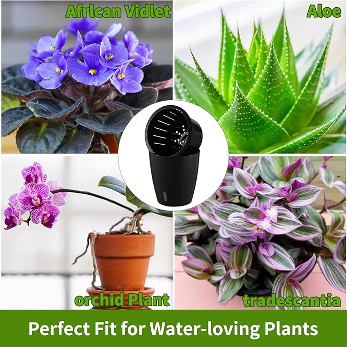 Planterhoma 6.7 Inch Self Watering Pots for Indoor Plants, 6 Packs African Violet Pots with Indicator, Black Wick Pot with Drainage Holes, Self Watering Planters for Orchid, Devil's Ivy, Black