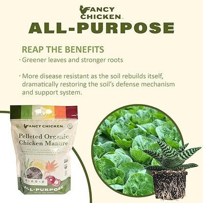 All-Purpose Manure - 15lbs Pelleted Dried Organic Chicken Manure | All-Natural Plant Food | Ideal for Vegetables Plants Fruits Trees Lawn Gardening & Farming | USDA Organic