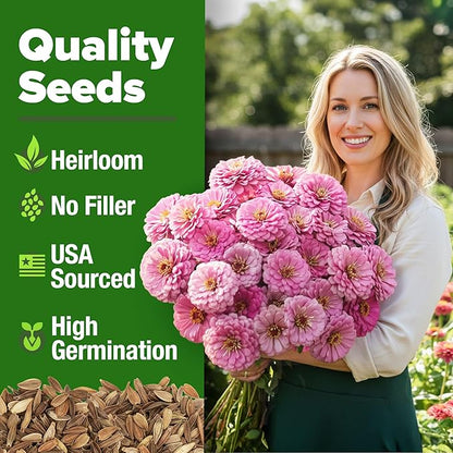 HOME GROWN Pink Zinnia Seeds – 1500 Luminosa Zinnias, Easy to Grow Annual Flower Seeds for Planting Outdoors for 2026, Fast Blooming, Heat Tolerant Herb Seed Garden Companion (Zinnia elegans)
