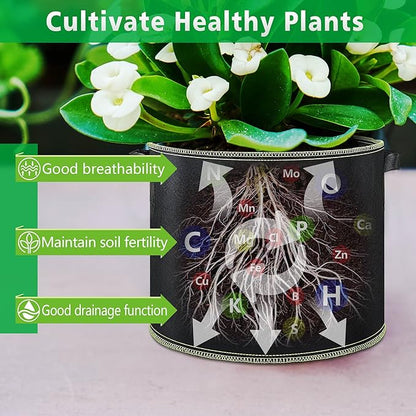 LINERY 10-Pack 10 Gallon Grow Bag Planting Black Heavy Duty Thickened Grow Bag with Handles Non-Woven Fabric Plant Pots (10-Pack 10 Gallon)