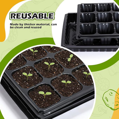 Yinder 20 Pcs Seed Starting Trays with Dome 21 Cells Plug Trays and 1020 Tray No Holes with 100 Pcs Tags Seed Starter Kit for Nursery Germination Plant Propagation