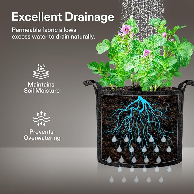 VIVOSUN 10-Pack 20 Gallon Grow Bags, Reinforced Planter Fabric Pots for Gardening Black