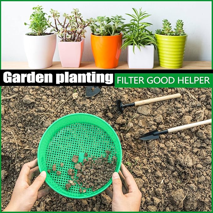 4 Pack Garden Soil Compost Sifter Round Plastic Sand Sieve, Sifting Pan Set for Gardening Home Plant Work with Small Rocks Gravel Sand