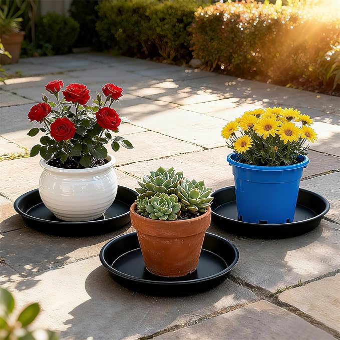 TITE 3 Pack Plant Saucer Heavy Duty Sturdy Drip Trays for Indoor and Outdoor (12 Inch, Black)
