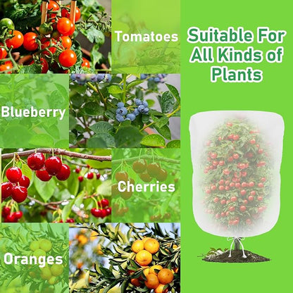 Evoio 4 Pcs Garden Plant Fruit Tree Bird Netting Protection Blueberry Bushes Netting Covers Bags with Drawstring, 4 x 4.6 ft Shrubs Bush Tomato Strawberry Berry Barrier Mesh Cover Net Protector