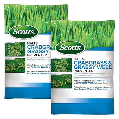 Scotts Halts Crabgrass & Grassy Weed Preventer, Pre-Emergent Weed Control, Treats up to 10,000 sq. ft,20.12 lb. (2-Pack)