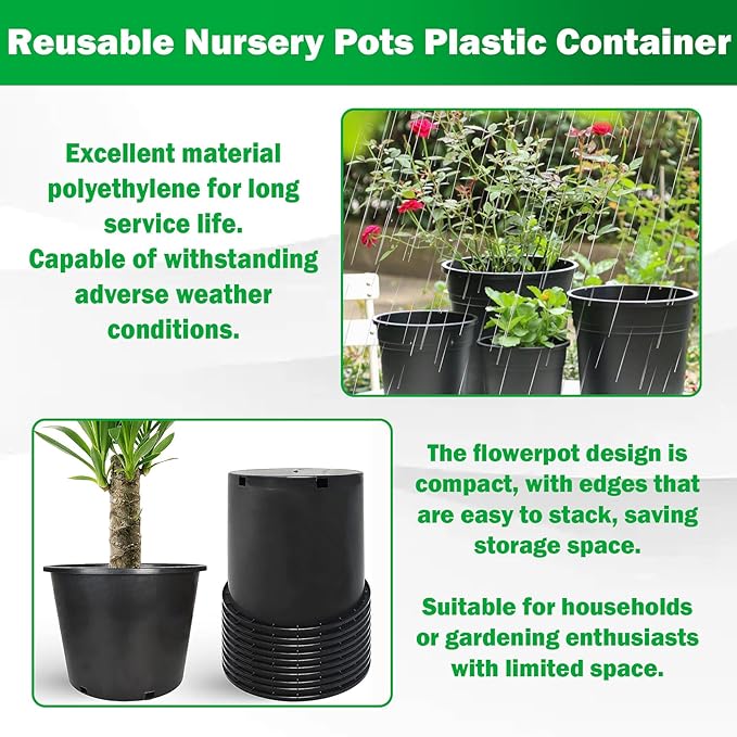 Nursery Pots with Drainage Holes Pack of 10 Pcs 7 Gallon and Plant Label Flexible Seedling Pots Seed Starting Planter for Indoor Outdoor Flowers Succulents Cactus