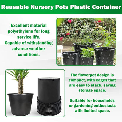 Nursery Pots with Drainage Holes Pack of 10 Pcs 7 Gallon and Plant Label Flexible Seedling Pots Seed Starting Planter for Indoor Outdoor Flowers Succulents Cactus