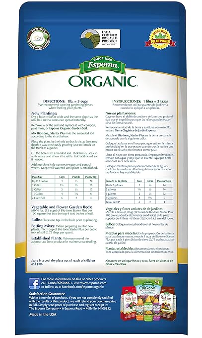 Espoma Organic Bio-Tone Starter Plus 4-3-3 Natural & Organic Starter Plant Food with Both Endo & Ecto Mycorrhizae; 4 lb. Bag; The Ultimate Starter Plant Food