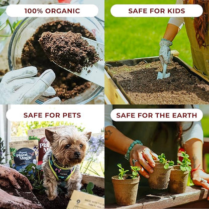 Organic Plant Magic - Fast Acting Soluble Plant Food All-Purpose Fertilizer Concentrate + Compressed Organic Potting Soil for Garden, Plants & Vegetables