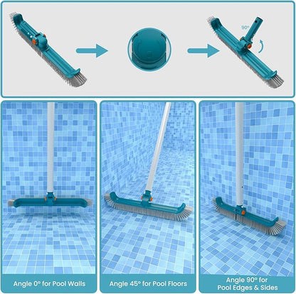 Economy Swimming Pool Cleaning Kit - Fine Mesh Deep Pool Rake & Leaf Skimmer Net, Rotatable Pool Brush Head for Cleaning Above Ground & Inground Pools (No Pole)