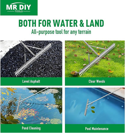 36" Head Aluminum Garden Rake,76 inch Long Handle with 37 tines,Landscape Metal Rake for Lawns,Loosening Soil,Weeding Lake