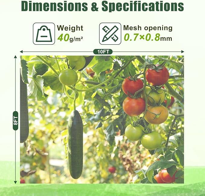 FEED GARDEN Garden Netting 8x10FT Ultra-Fine Mesh PE Cover for Vegetables Fruits Garden Row Cover Raised Bed Durable Protection from Birds Animals