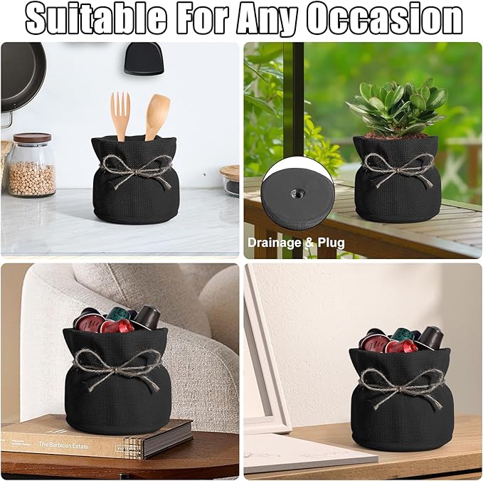 Succulent Pots Flower Pots for Indoor Plants Cute Plant Pots Candy Bowl for Office Key Holder Bowl Farmhouse Table Decor (Black)