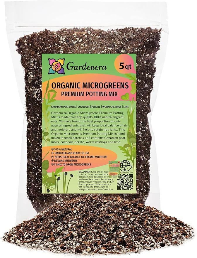 Gardenera Organic Microgreens Premium Potting Mix: Optimal Air, Moisture, and Nutrient Control for Robust Microgreen Growth - 5 Quart