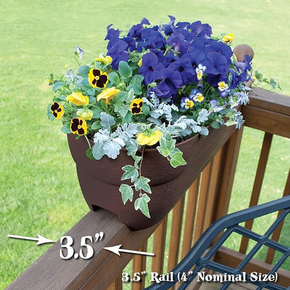 Emsco Group 2435-1 Bloomers Self-Watering 24" Weatherproof Resin 6" Railings – Brown Rain Planter Grow Box, Earth