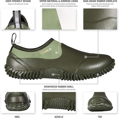 HISEA Unisex Waterproof Garden Shoes, Men's Rubber Rain Boots Women's Ankle Rain Shoes Neoprene Camp Booties Outdoor Slip-On Footwear for Gardening, Farming, Camping, Car Wash, Lawn Care and Yard Work
